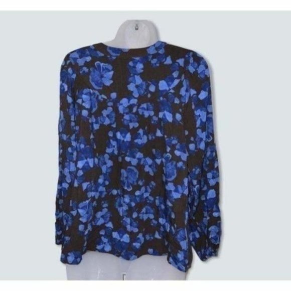 Small a new day Floral Blouse Blue Button Babydoll Style Balloon Sleeve NEW - Picture 3 of 5